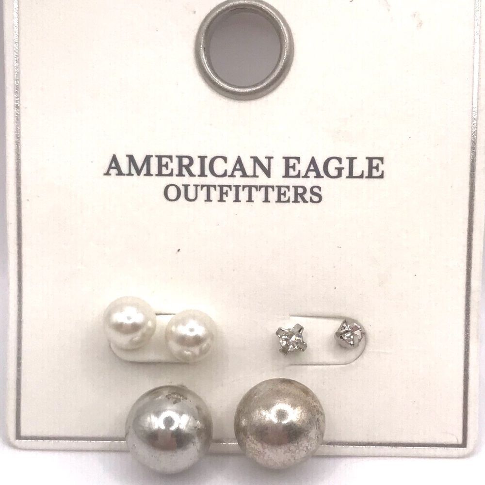 American Eagle O. Silver Rhinestone and Pearl Earring Set